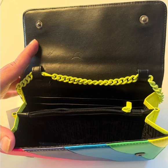 Kurt Geiger Women's Neon striped Hang Bag Yellow Chain - Picture 4 of 5